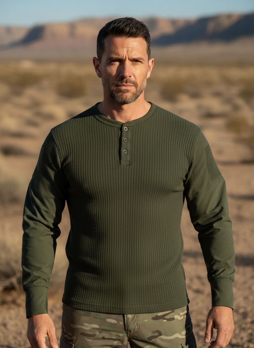 Men’s Henley Long-Sleeve Shirt – Ribbed Texture & Everyday Versatility