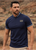 Men’s Casual Zip Polo Shirt – Stand Collar & Short-Sleeve Summer Wear