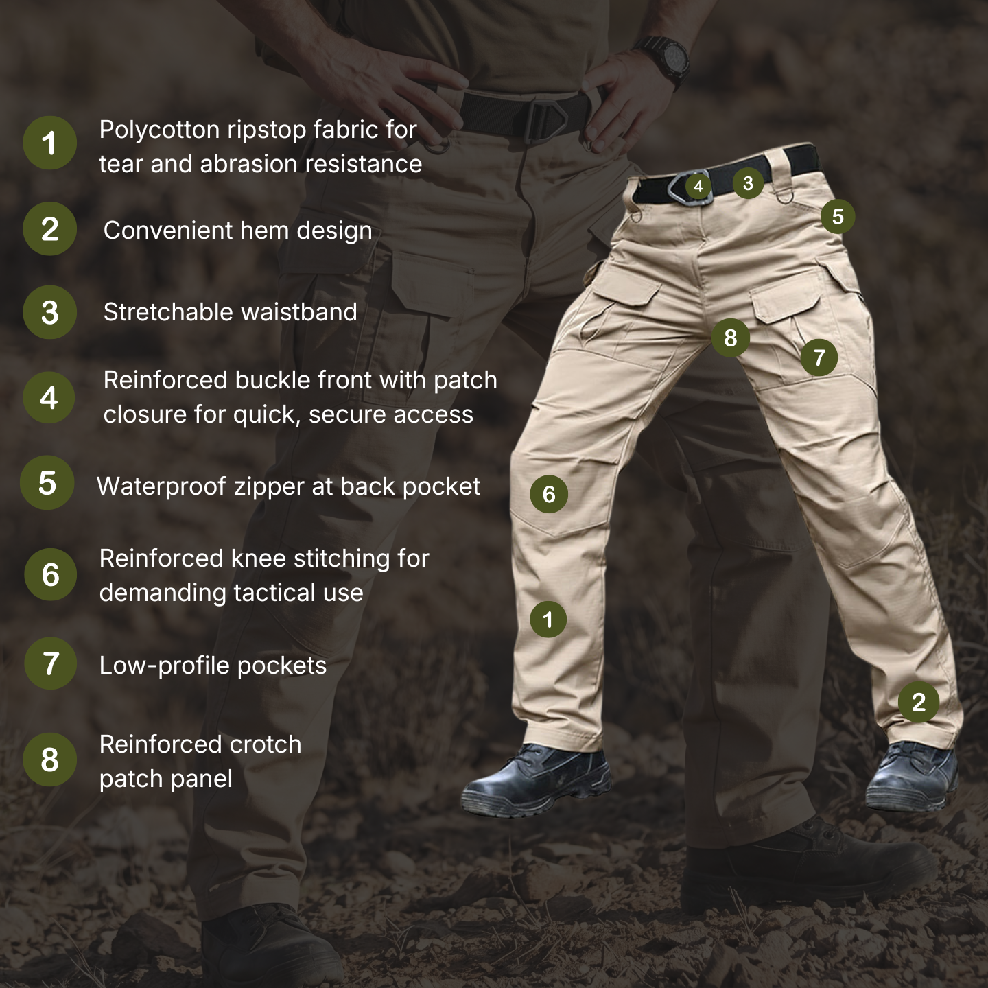 Men's Ripstop Cargo Pants- Archon IX8 Waterproof Tactical Pants