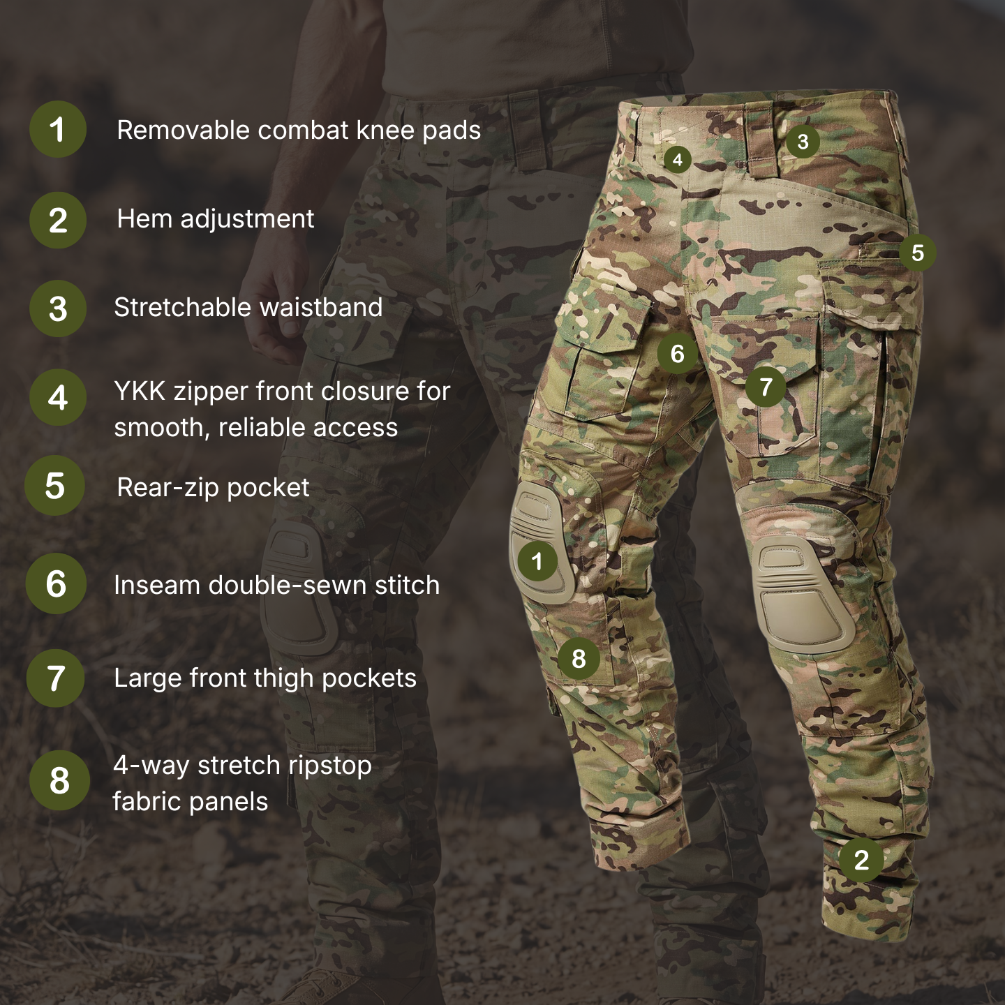Men's Ripstop Tactical Pants - With Knee Pads - Ripstop