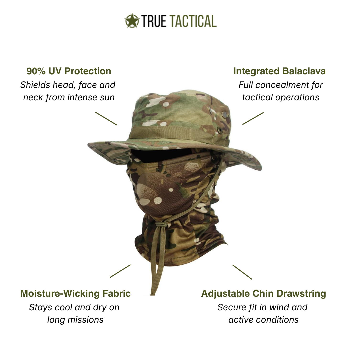 Men's Tactical Sun Hat - UV Protection Boonie Hat with Balaclava