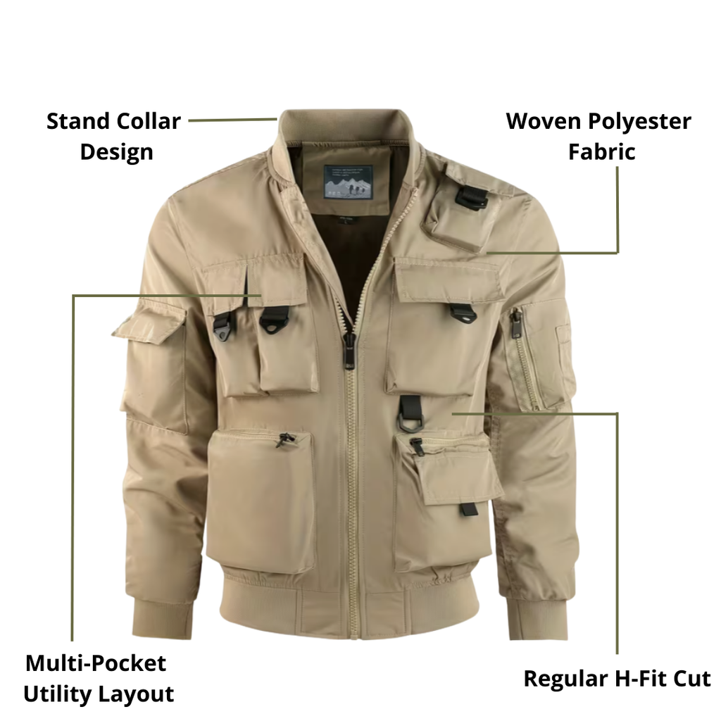 Men’s Casual Tactical Jacket – Stand Collar, Lightweight & Functional