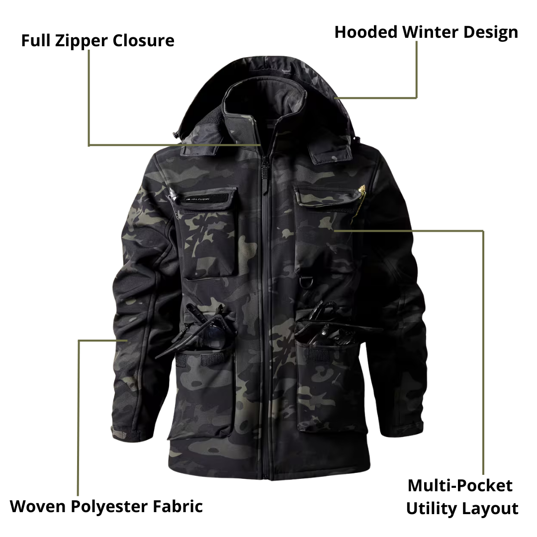 Men’s Hooded Utility Jacket – Tactical Design, Multi-Pocket Build & Cold-Season Performance