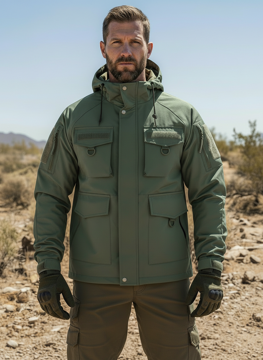 Men’s Hooded Utility Jacket – Tactical Design, Multi-Pocket Build & Cold-Season Performance