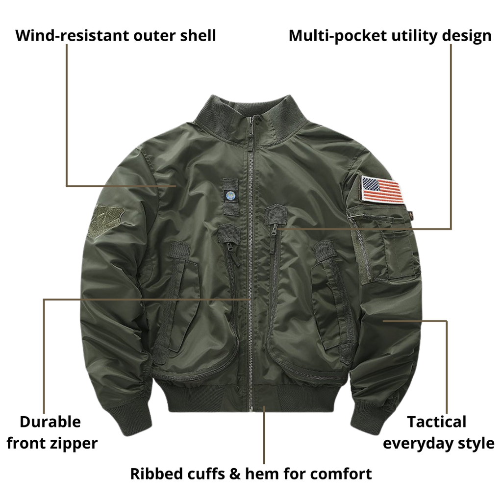 Men’s Tactical Bomber Jacket – Utility Pockets, Weather Protection & Everyday Comfort