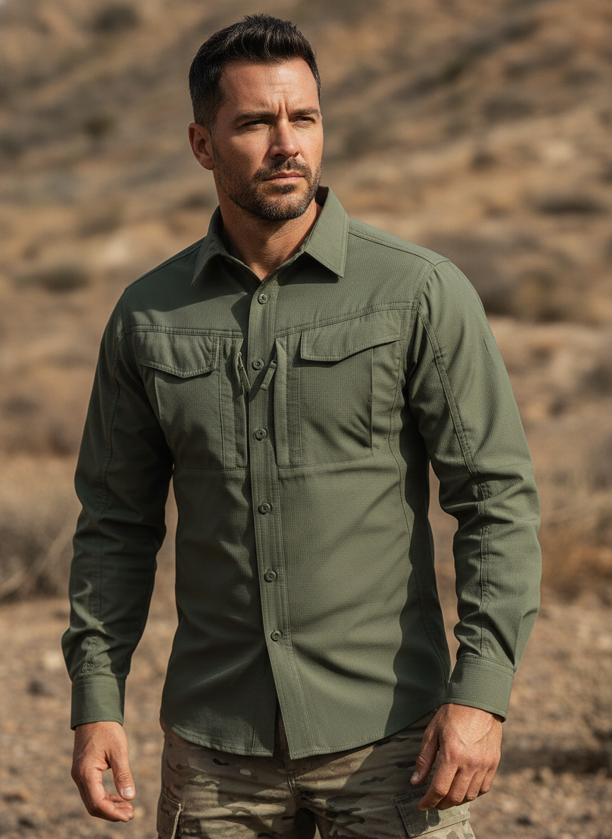 Men’s Tactical Casual Long-Sleeve Shirt – Structured Fit & Everyday Performance