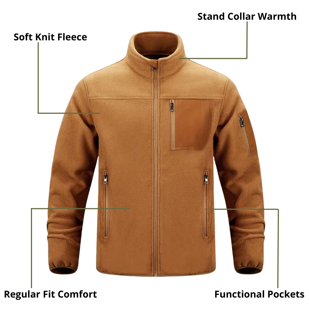 Men’s Tactical Fleece Jacket – Stand Collar, Soft Stretch & Everyday Performance