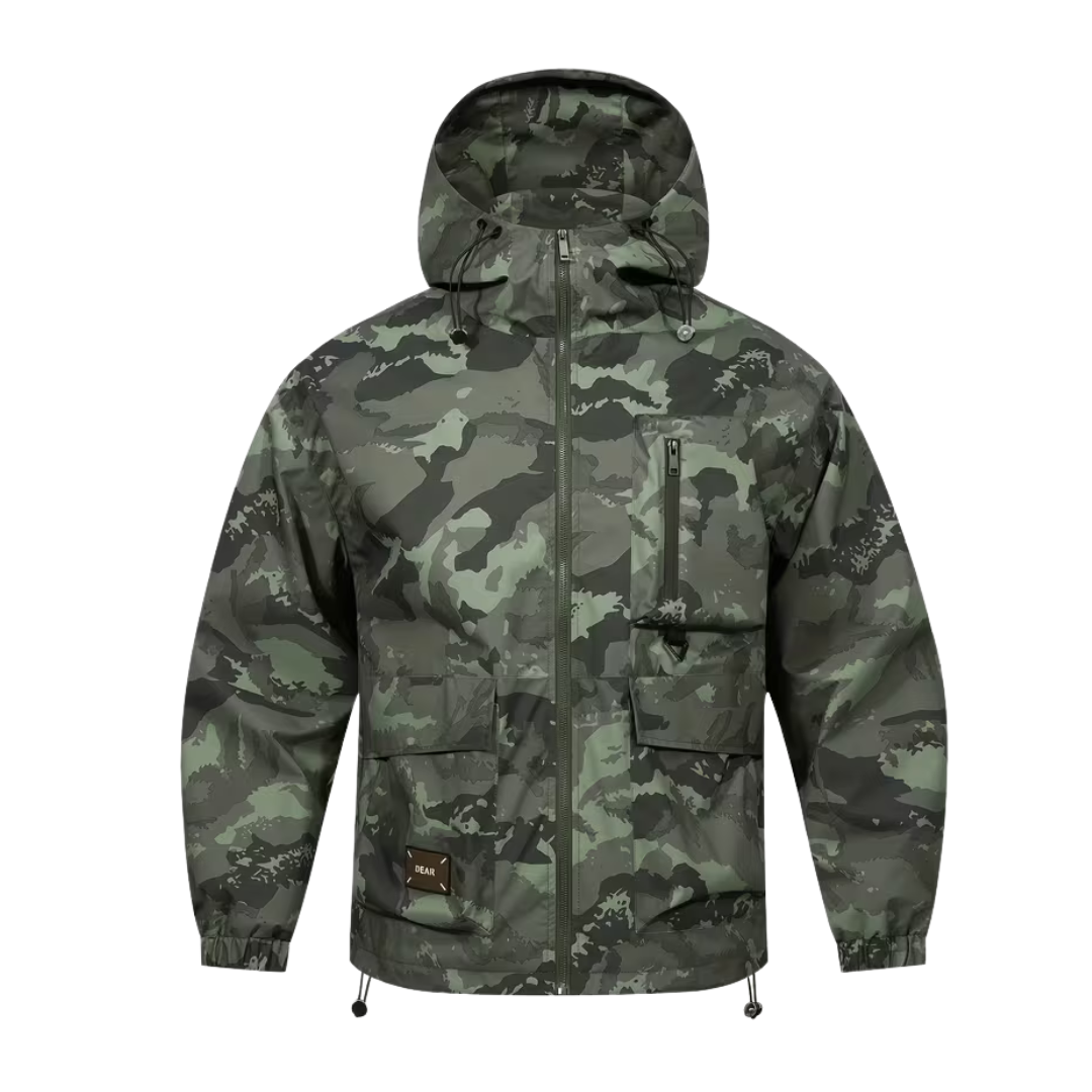 Men’s Tactical Hooded Jacket – Lightweight, Loose Fit & Geometric Camouflage