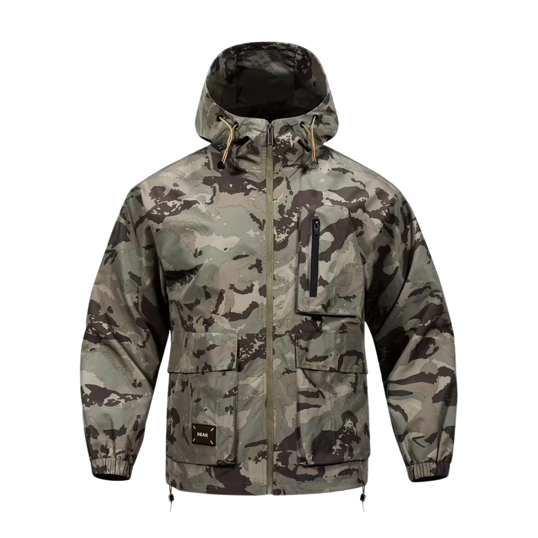 Men’s Tactical Hooded Jacket – Lightweight, Loose Fit & Geometric Camouflage