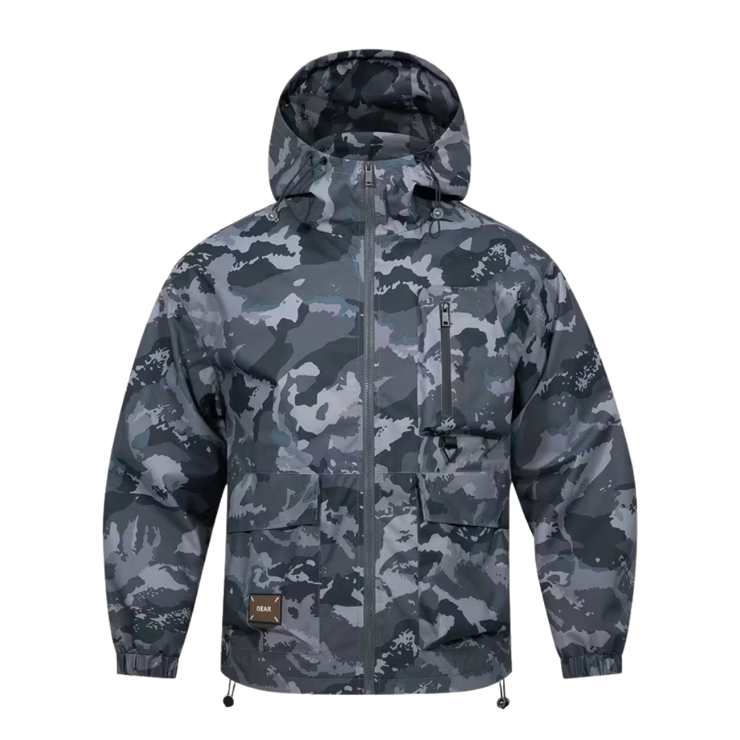 Men’s Tactical Hooded Jacket – Lightweight, Loose Fit & Geometric Camouflage