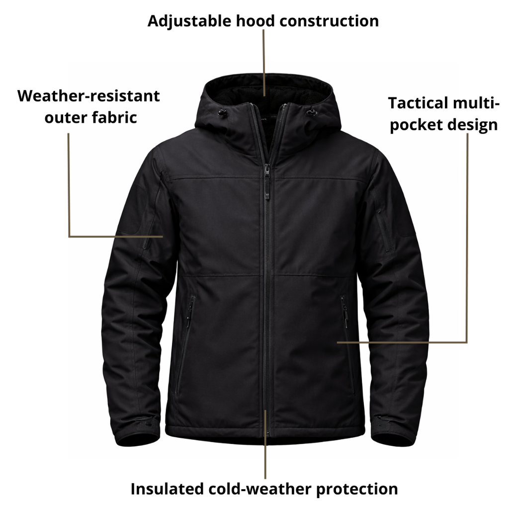 Men’s Tactical Insulated Utility Jacket with Hood & Multi-Pocket Design