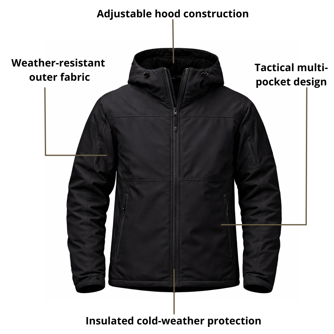 Men’s Tactical Insulated Utility Jacket with Hood & Multi-Pocket Design