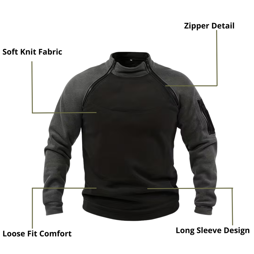 Men’s Tactical Knit Pullover – Ergonomic Fit, Zipper Details & Everyday Performance