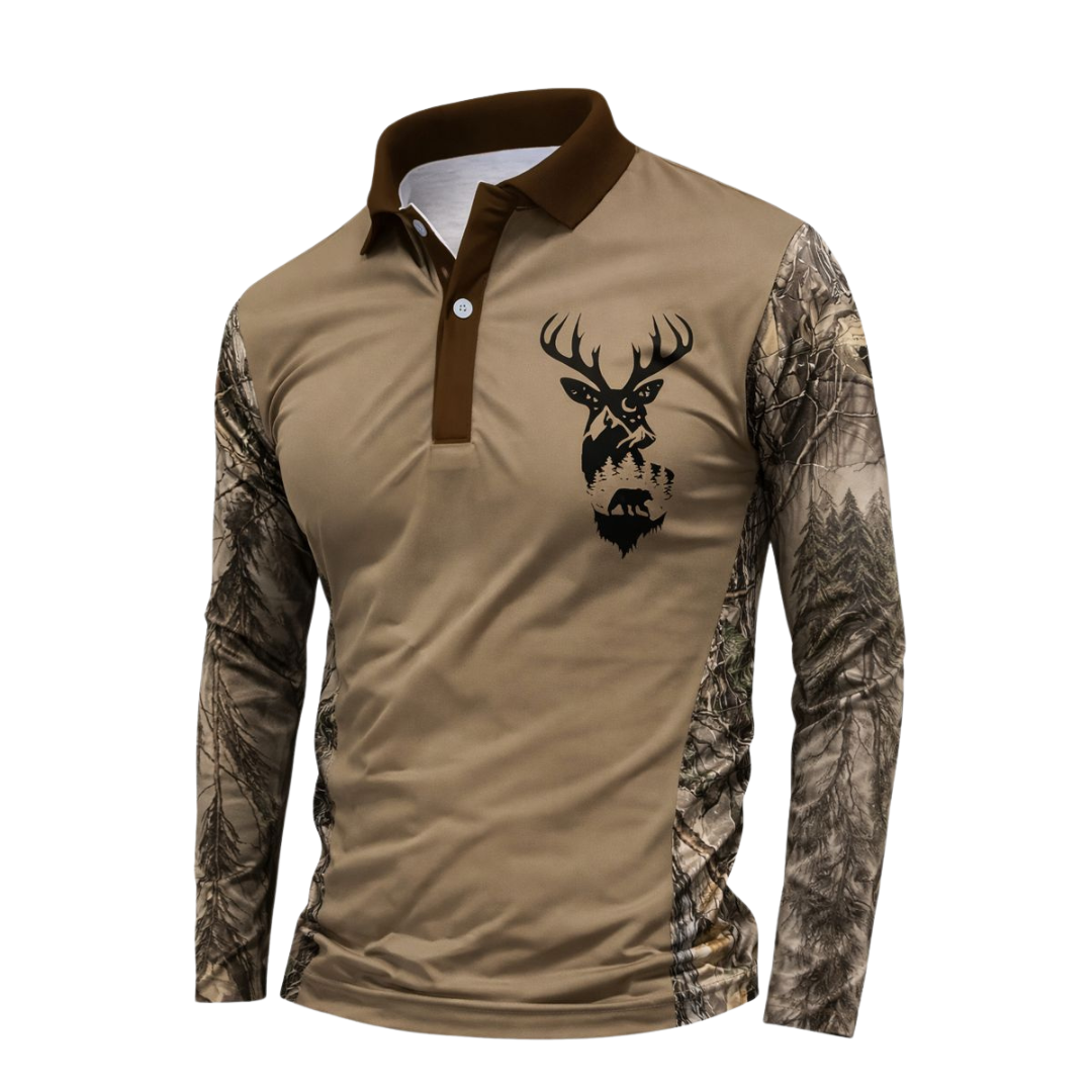 Men’s Tactical Long Sleeve Polo Shirt – Camo Panels & Active Comfort
