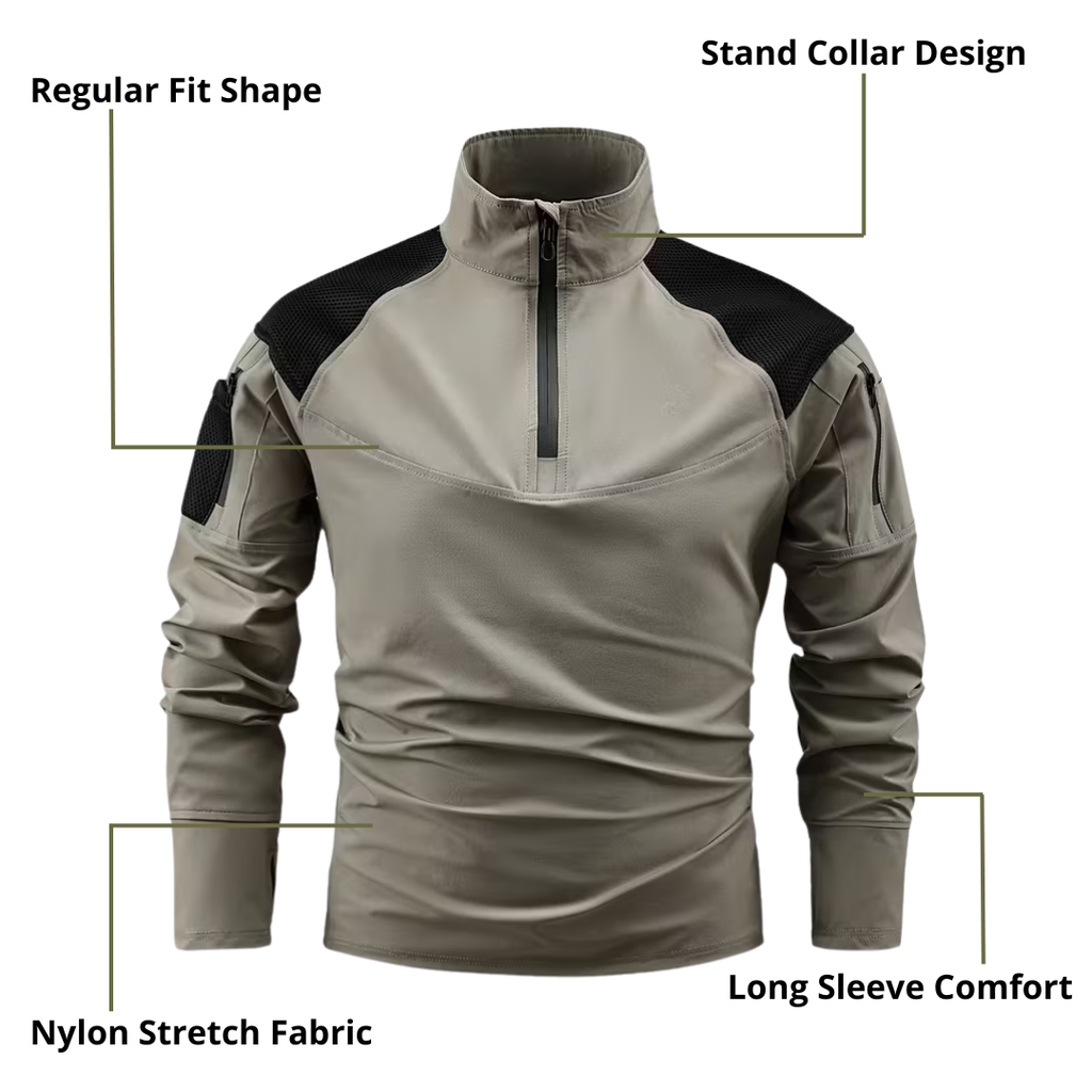 Men’s Tactical Stand Collar Long-Sleeve Top – Ergonomic Fit & Performance Comfort