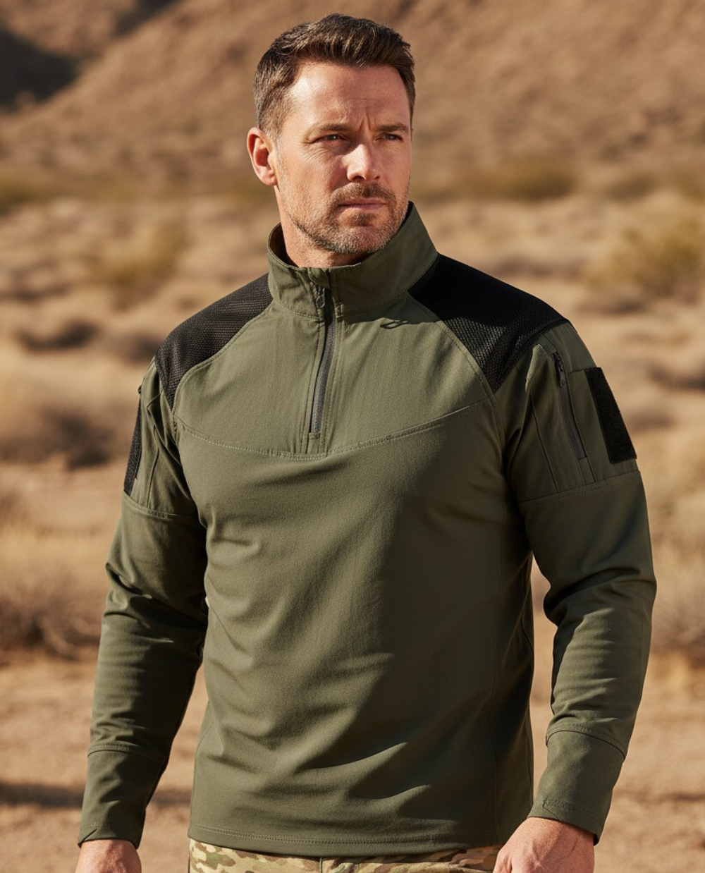 Men’s Tactical Stand Collar Long-Sleeve Top – Ergonomic Fit & Performance Comfort