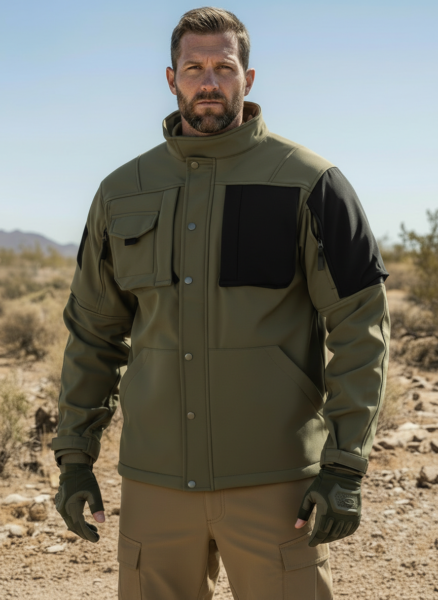 Men’s Tactical Utility Jacket – Stand Collar, Color-Block Panels & All-Season Performance