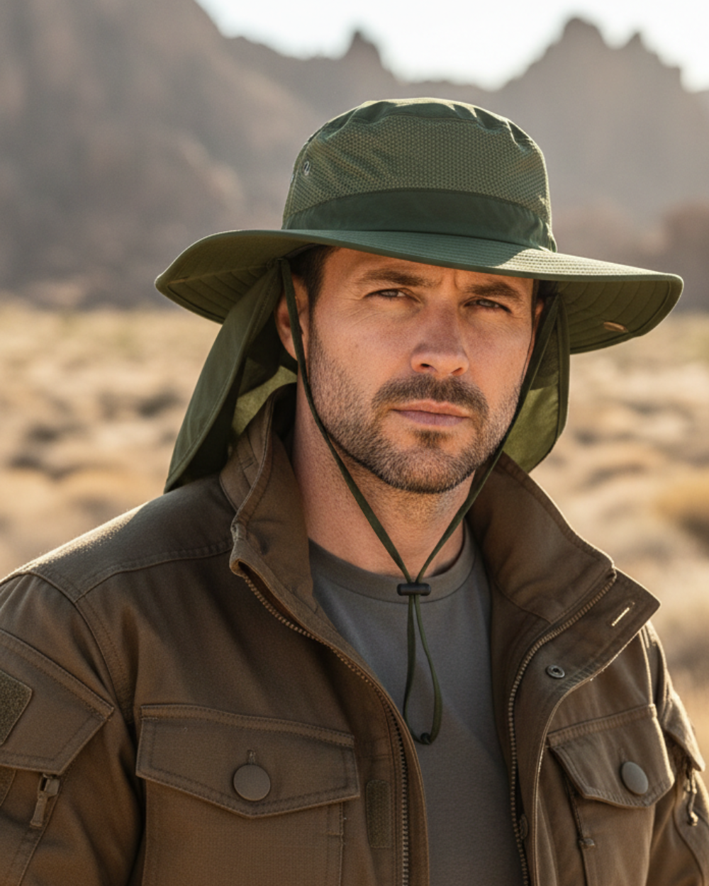 Wide-Brim Outdoor Sun Hat – Neck Flap Protection & Ventilated Design