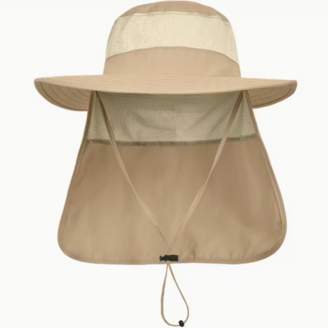 Wide-Brim Outdoor Sun Hat – Neck Flap Protection & Ventilated Design