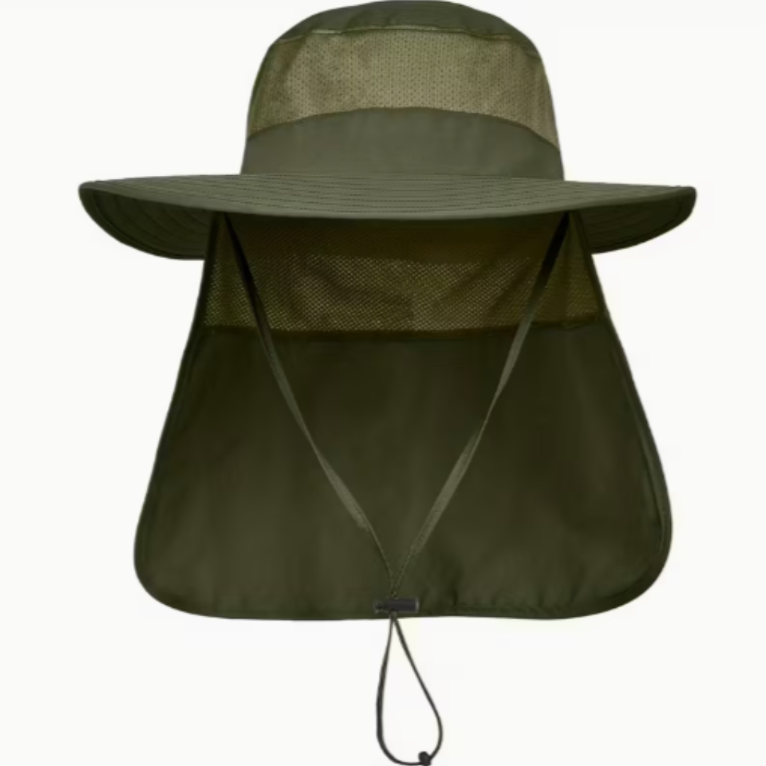 Wide-Brim Outdoor Sun Hat – Neck Flap Protection & Ventilated Design