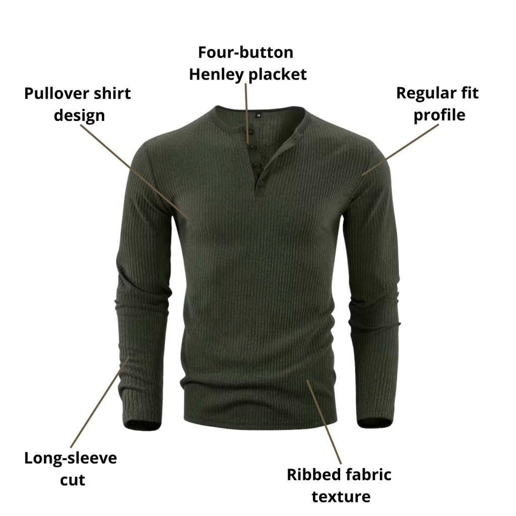 Men’s Henley Long-Sleeve Shirt – Ribbed Texture & Everyday Versatility