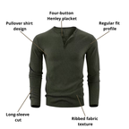 Men’s Henley Long-Sleeve Shirt – Ribbed Texture & Everyday Versatility
