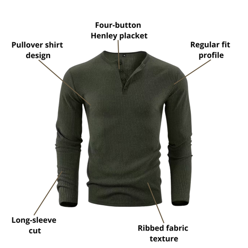 Men’s Henley Long-Sleeve Shirt – Ribbed Texture & Everyday Versatility