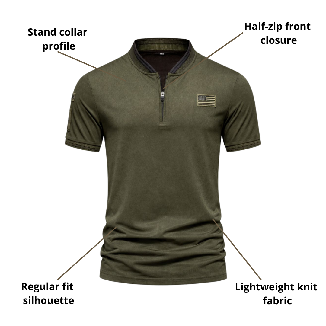 Men’s Casual Zip Polo Shirt – Stand Collar & Short-Sleeve Summer Wear