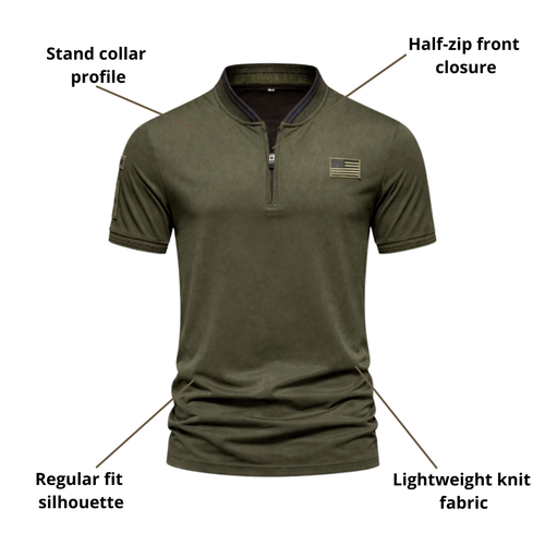 Men’s Casual Zip Polo Shirt – Stand Collar & Short-Sleeve Summer Wear