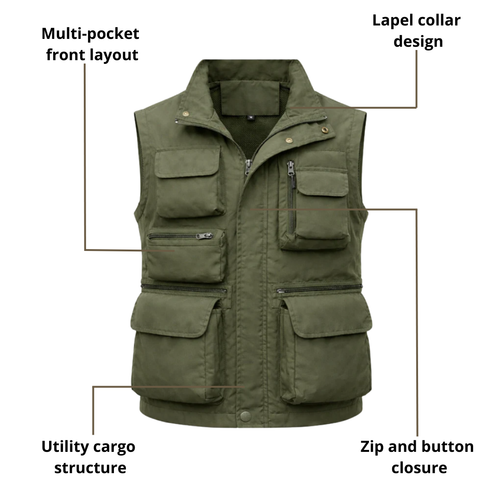 Men’s Classic Utility Cargo Vest – Multi-Pocket Field Wear