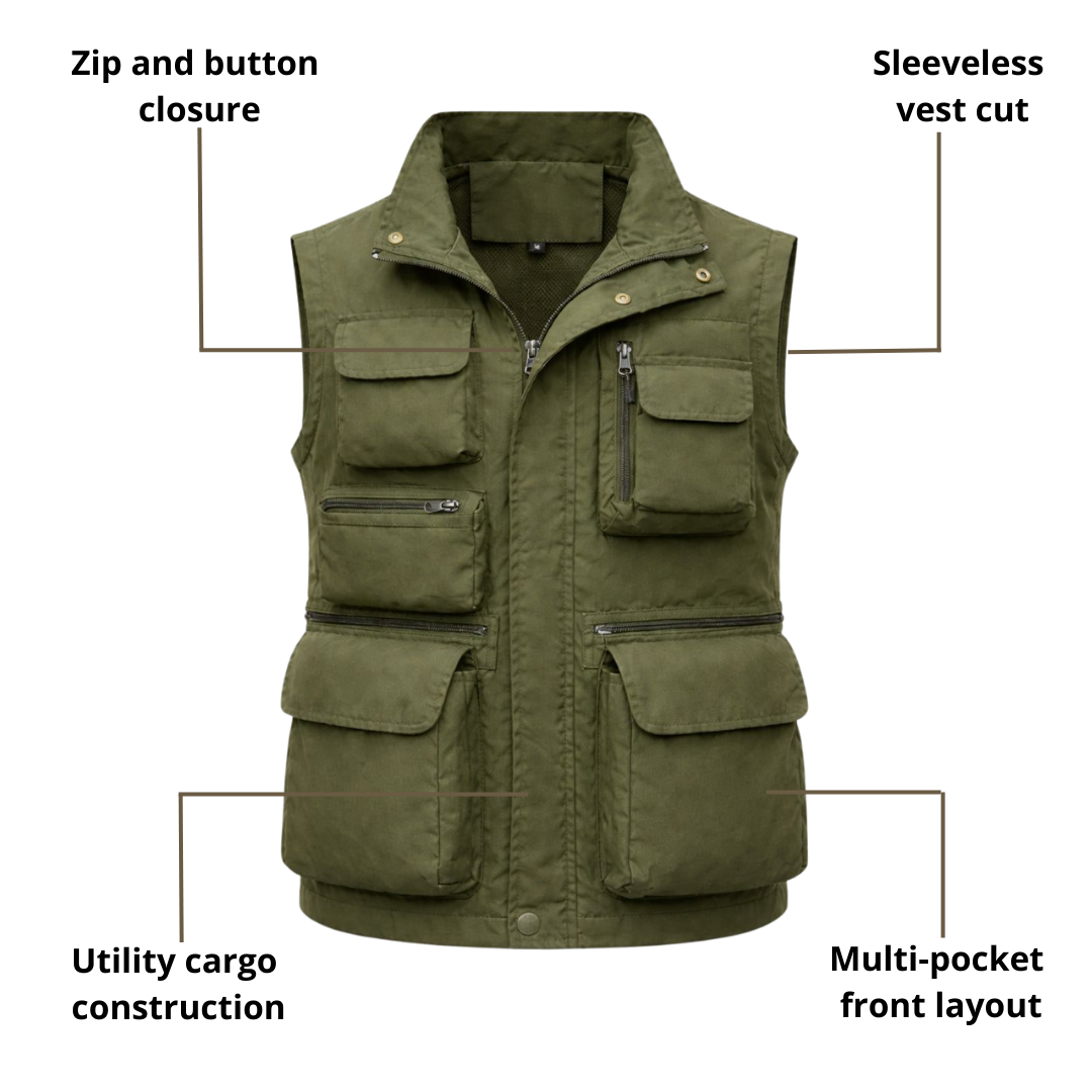 Men’s Classic Utility Cargo Vest – Multi-Pocket Field Wear & All-Season Use