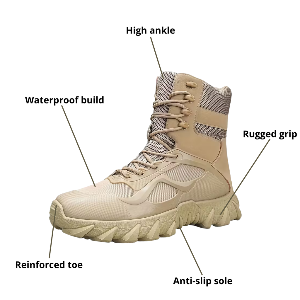 Men’s All-Season Outdoor Boots – Waterproof Grip Stability & Rugged Comfort Support