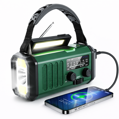 Emergency Crank Radio – Solar Power & LED Flashlight with USB + SOS