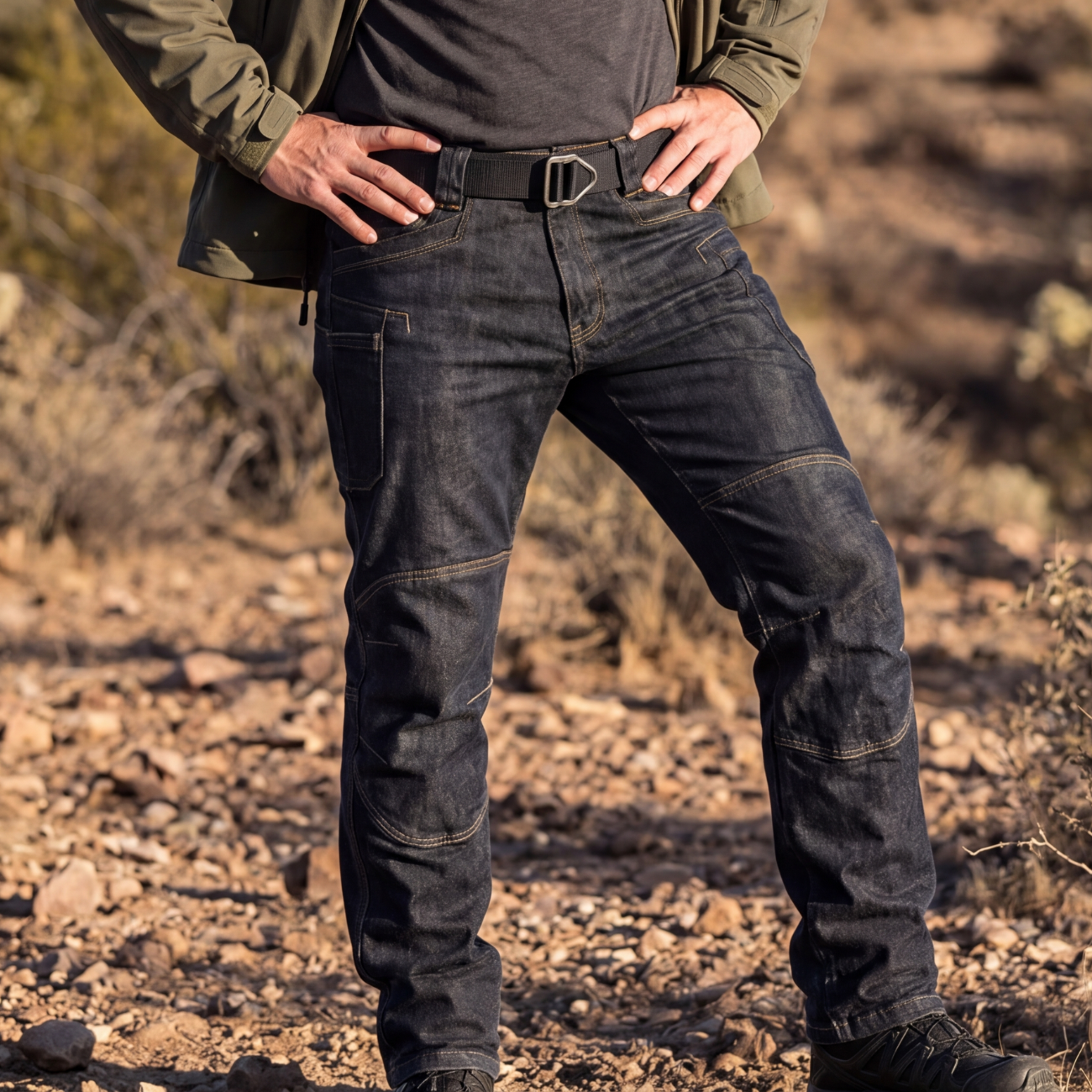 Men’s All-Season Tactical Denim Pants – Multi Pocket & Flexible Fit