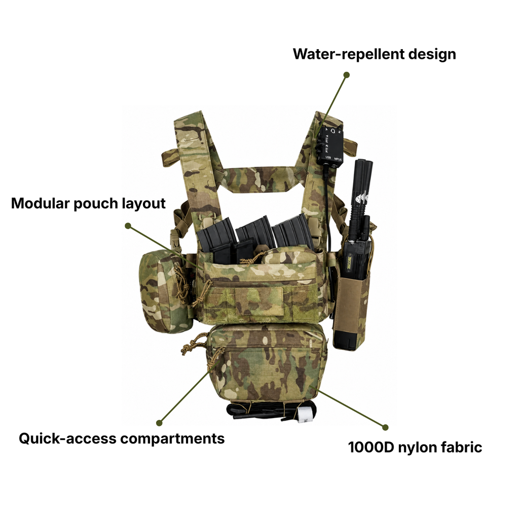 Modular Tactical Chest Rig – Multi Pouch Combat Loadout System