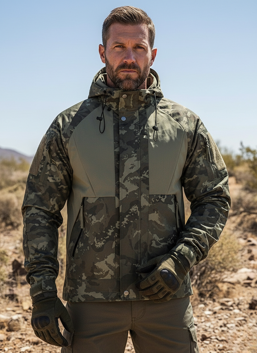 Tactical Men's Camo Hooded Windbreaker Jacket